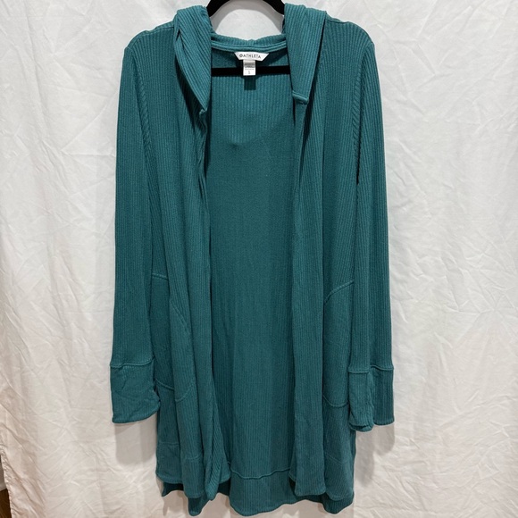 Athleta Sweaters - Athleta Harmony Pose Wrap Long Cardigan Hoodie‎ Teal Blue Large Oversized Lounge